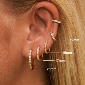 Gold Hoop Earrings For Women Gold Plated Cubic Zirconia Hoop Earrings Set Men Lightweight Huggie Hoops Hypoallergenic Gold Earrings Set for Women Fashion Jewelry (4 Sizes)