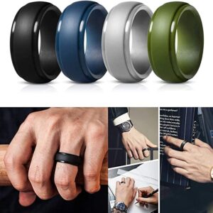 Mens Silicone Wedding Band, Rubber Rings for Him Women Couples Size 8, Step Edge Sleek Design 4 Pack