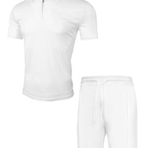 RPOVIG Shirts Shorts Outfits Mens Summer Casual Tracksuit 2 Piece set Zip for Golf Gym Workout