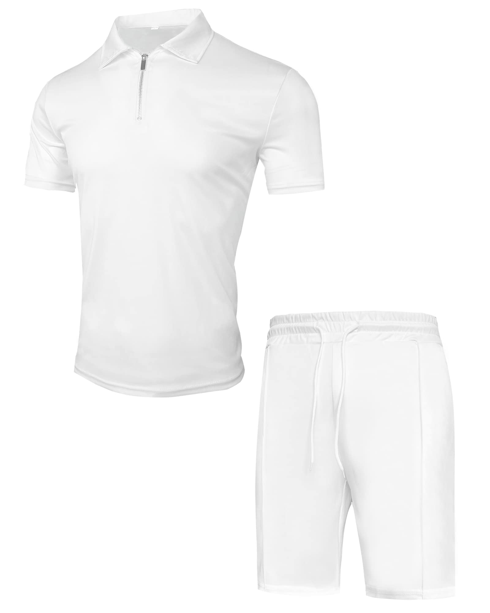 RPOVIG Shirts Shorts Outfits Mens Summer Casual Tracksuit 2 Piece set Zip for Golf Gym Workout