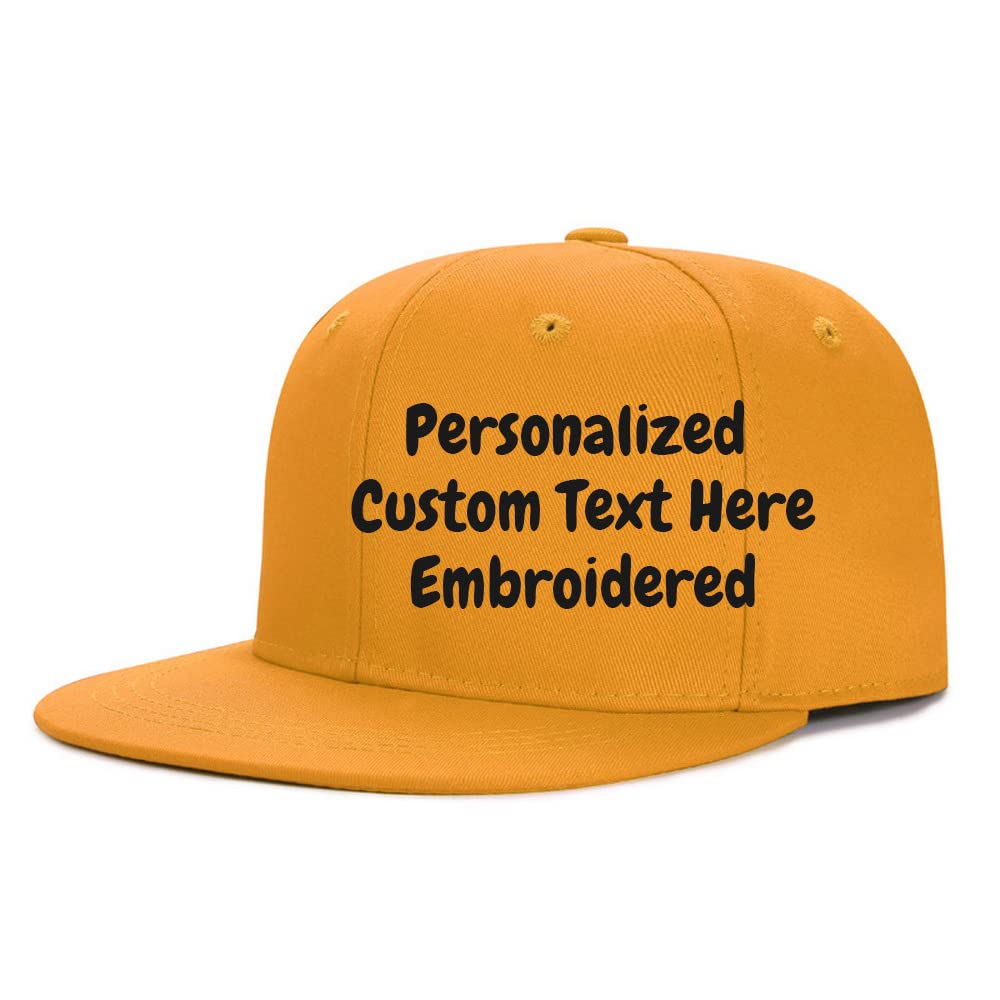 Custom Personalized Hip Hop Style Flat Bill Visor Classic Snapback Embroidered Hat for Men Adjustable Baseball Cap Yellow