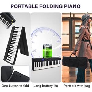 Folding Piano Keyboard,Kmise Electric Keyboard 88 Keys Semi-Weighted Digital Foldable with Bluetooth MIDI Sustain Pedal,Music Sheet Holder,Carrying Bag