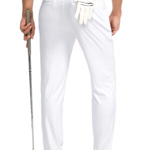 Pudolla Men's Golf Pants Stretch Sweatpants with Zipper Pockets Slim Fit Work Casual Joggers Pants for Men (White Medium)