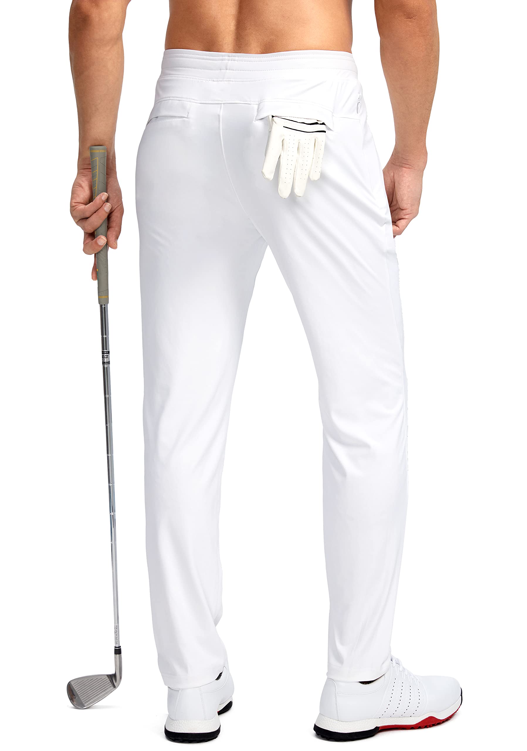 Pudolla Men's Golf Pants Stretch Sweatpants with Zipper Pockets Slim Fit Work Casual Joggers Pants for Men (White Medium)