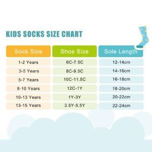 Boys Cotton Socks Kids Seamless Crew Socks Cartoon Colorful Dress Socks for Boys 6 Pairs Stripes Size 6-8 Years