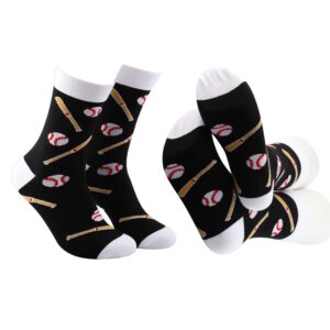 MBMSO Sport Theme Dress Socks Soccer Basketball Volleyball Tennis Baseball Socks Player Team Gifts for Sport Lover Socks (1 Pair Baseball Socks)