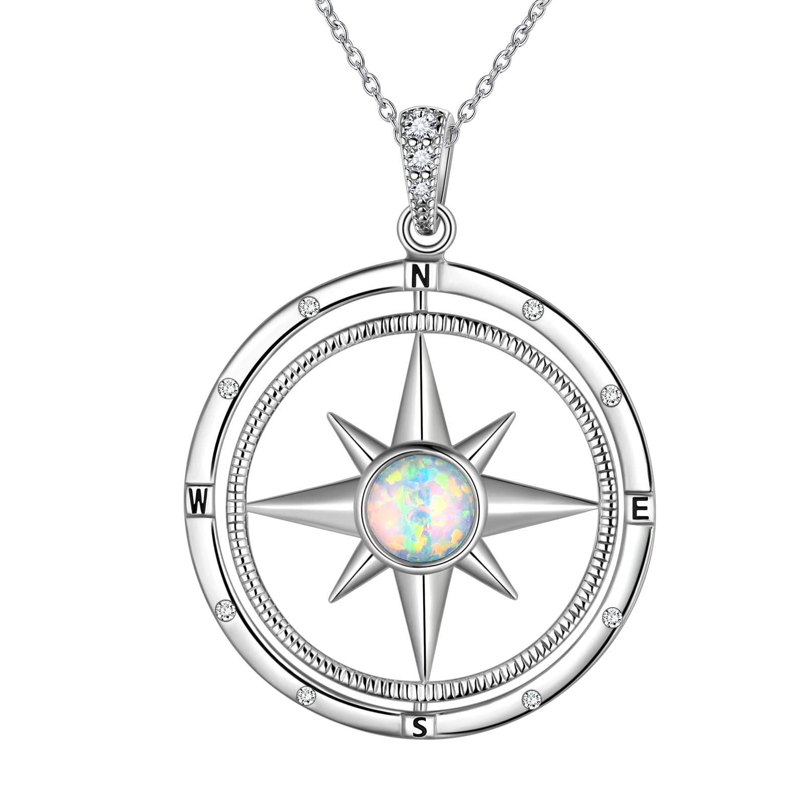 Jewmon Rotate Compass Necklace 2024 Graduation Gifts for Her 925 Sterling Silver Friendship Travel Necklace Opal Compass Charm Necklace High School College Students Graduation Necklace for Her FP222W