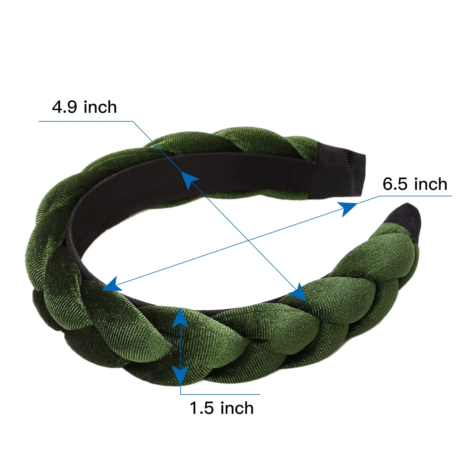 WOVOWOVO Headbands for Women, Non-Slip Soft Solid Thick Wide Solid Color Girls Hair Hoop Velvet Braided Headband's Cute Hair Accessories, Green