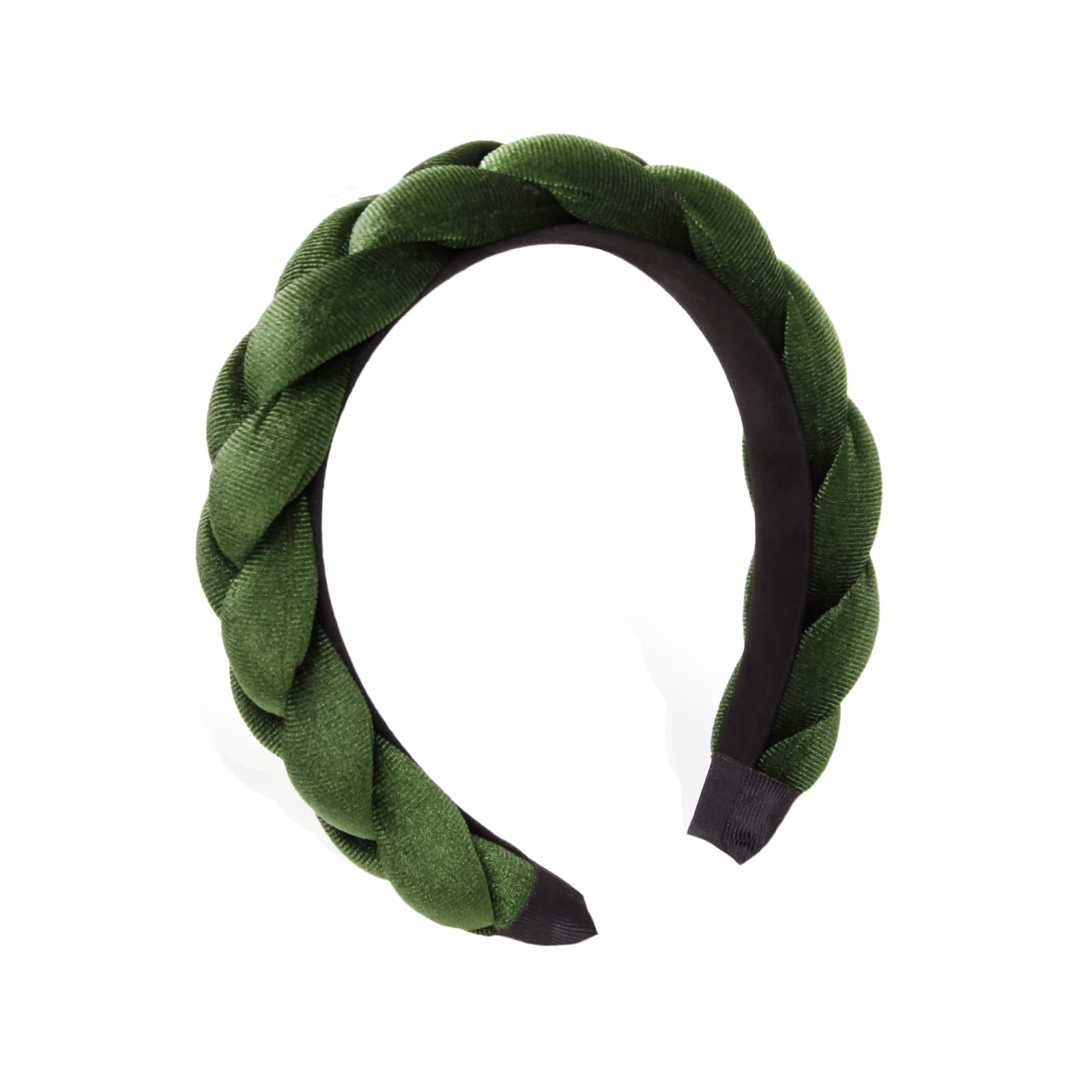 WOVOWOVO Headbands for Women, Non-Slip Soft Solid Thick Wide Solid Color Girls Hair Hoop Velvet Braided Headband's Cute Hair Accessories, Green