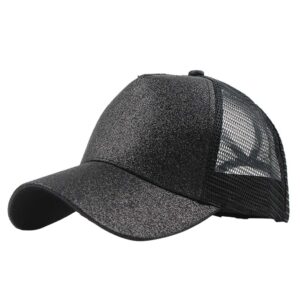 Shallow Ball Caps Men Trucker Buns Hat Messy Unisex Visor Baseball Glitter Plain Cap Ponytail Baseball Caps Black