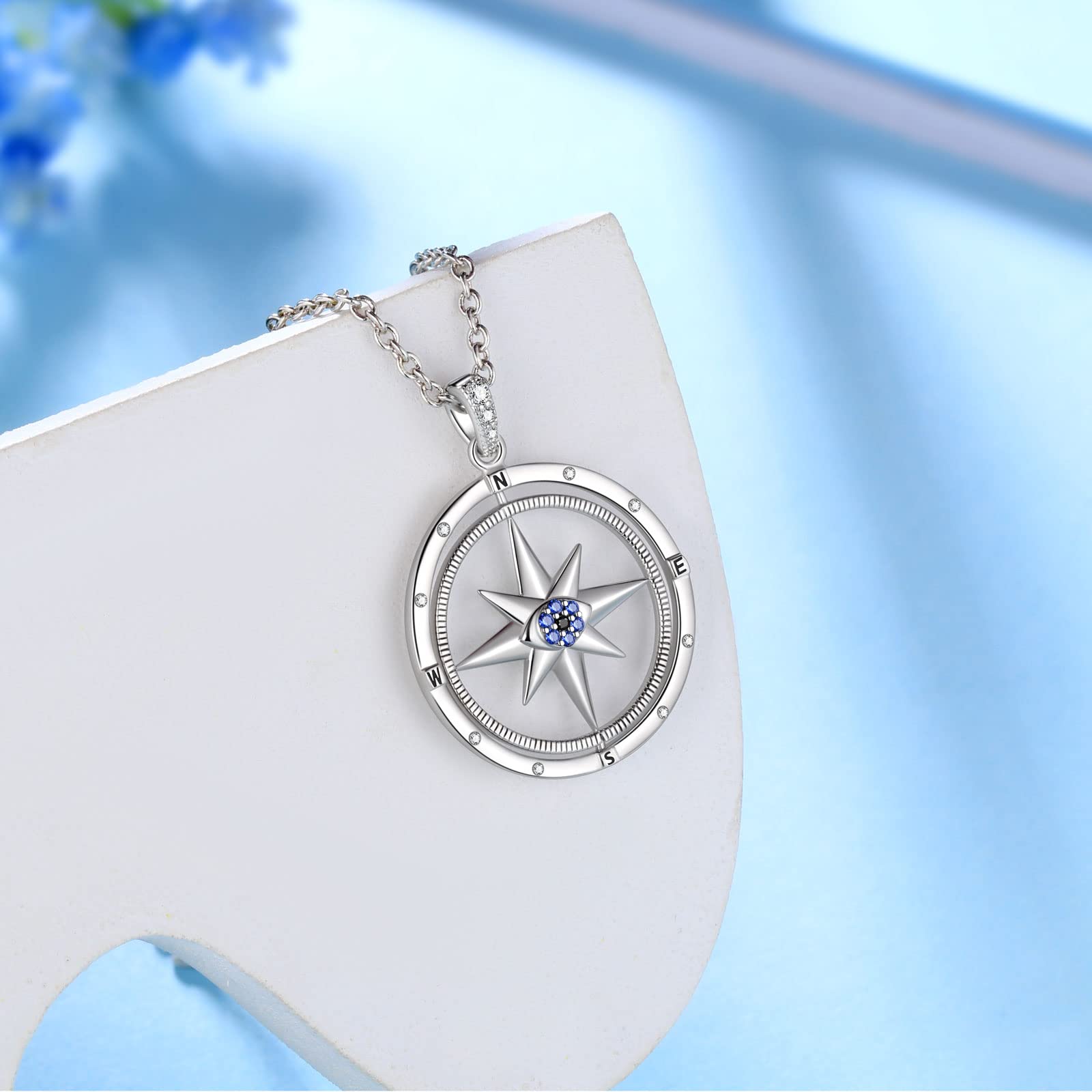 Jewmon Rotate Compass Necklace 2024 Graduation Gifts for Her 925 Sterling Silver Friendship Travel Necklace Opal Compass Charm Necklace High School College Students Graduation Necklace for Her FP222W