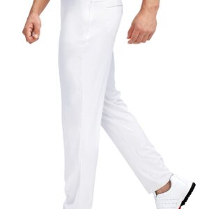 Pudolla Men's Golf Pants Stretch Sweatpants with Zipper Pockets Slim Fit Work Casual Joggers Pants for Men (White Medium)