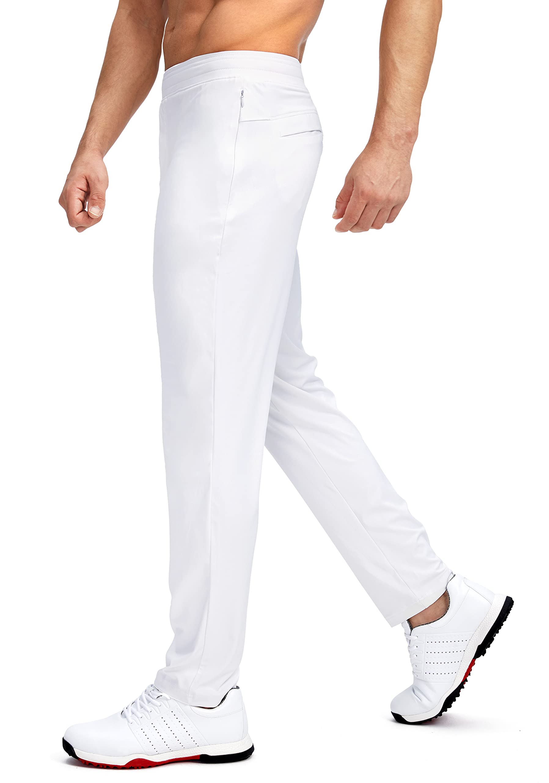 Pudolla Men's Golf Pants Stretch Sweatpants with Zipper Pockets Slim Fit Work Casual Joggers Pants for Men (White Medium)