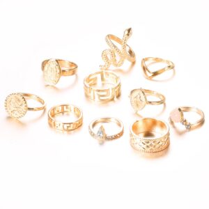 Zeshimb Boho Crystal Stackable Rings Vintage Snake Finger Rings Sparkling Rhinestone Knuckle Rings Gold Serpent Finger Rings Jewelry for Women and Girls