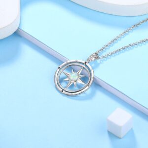 Jewmon Rotate Compass Necklace 2024 Graduation Gifts for Her 925 Sterling Silver Friendship Travel Necklace Opal Compass Charm Necklace High School College Students Graduation Necklace for Her FP222W