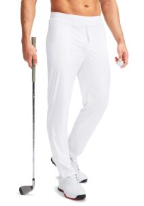 pudolla men's golf pants stretch sweatpants with zipper pockets slim fit work casual joggers pants for men (white medium)