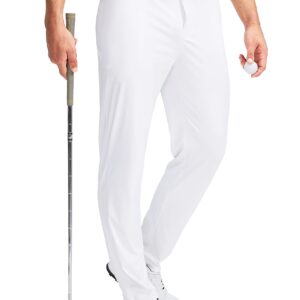 Pudolla Men's Golf Pants Stretch Sweatpants with Zipper Pockets Slim Fit Work Casual Joggers Pants for Men (White Medium)