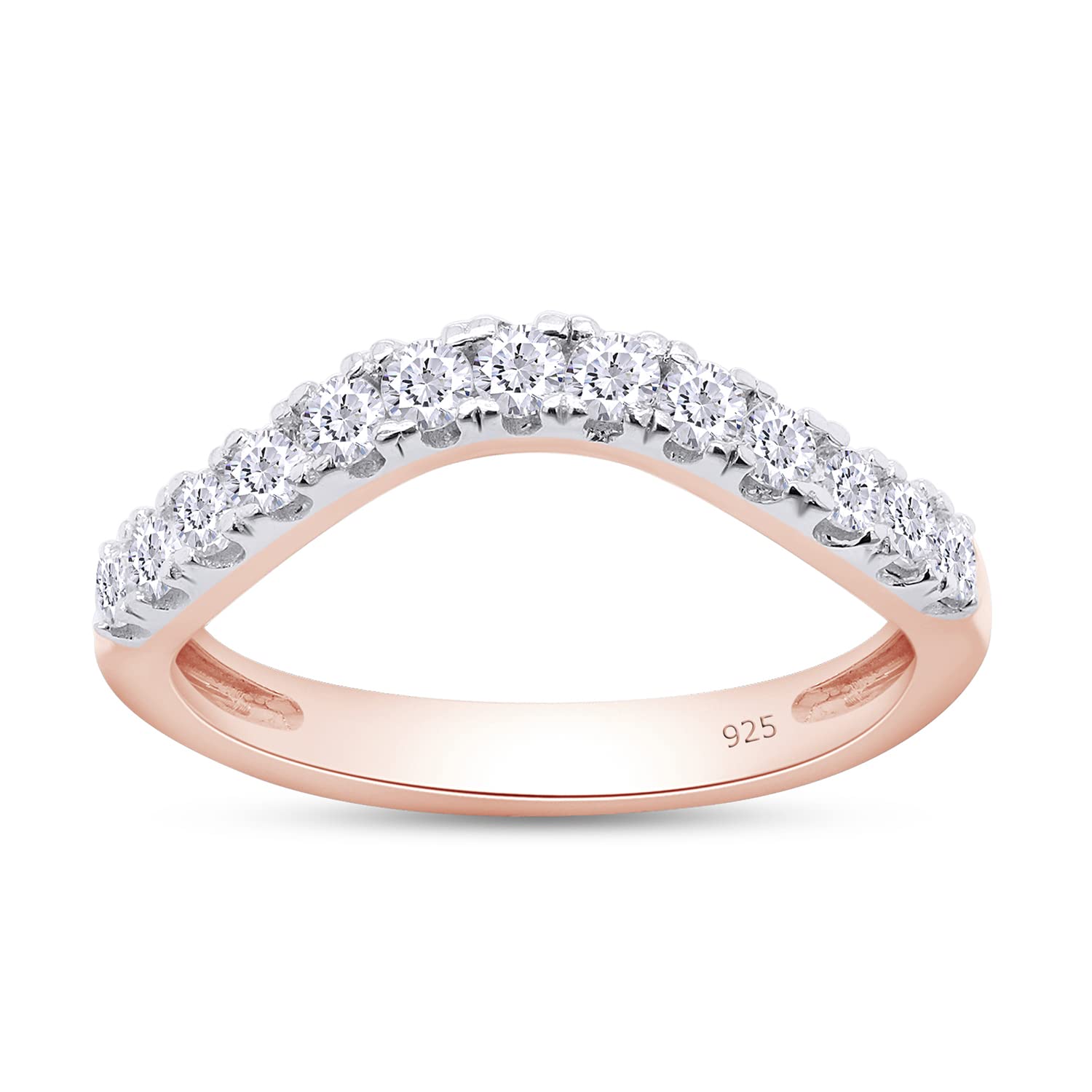 SAVEARTH DIAMONDS 1/3 Carat (ctw) Lab Created Moissanite Diamond Half Eternity Curved Wedding Band 14k Rose Gold Over Sterling Silver for Women with 2.5MM Width, (0.33 Ctw)