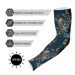 JUNZAN Gardening Sleeves for Women Sun Protection Arm Cooling Sleeves Garden Sleeves with Thumb Hole Navy Blue