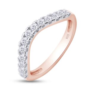 SAVEARTH DIAMONDS 1/3 Carat (ctw) Lab Created Moissanite Diamond Half Eternity Curved Wedding Band 14k Rose Gold Over Sterling Silver for Women with 2.5MM Width, (0.33 Ctw)