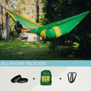 Rincon Official (University of Oregon) College Hammock - Premium 210T Nylon, Spacious 112 x 74 inches (LxW) Double & Single Camping Hammock - Portable Outdoor Adventure Gear for Students and Alumni