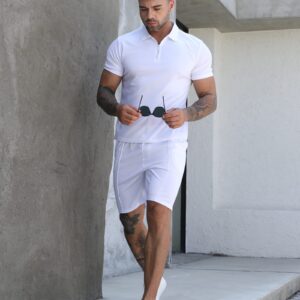 RPOVIG Shirts Shorts Outfits Mens Summer Casual Tracksuit 2 Piece set Zip for Golf Gym Workout