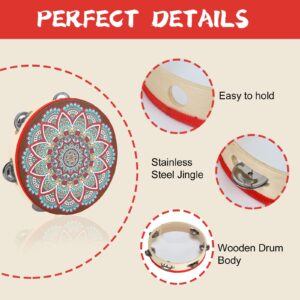 Tambourine Hand Held Drum 8 inch Tamborine Tambourine Musical Instrument for Kids Adults Metal Jingles Percussion Gift Apply to Family KTV Party，Giving Castanet *1