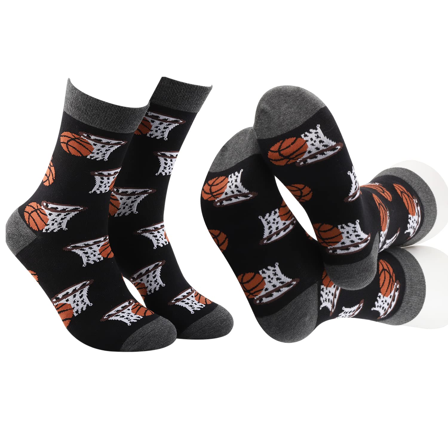 MBMSO Sport Theme Dress Socks Soccer Basketball Volleyball Tennis Baseball Socks Player Team Gifts for Sport Lover Socks (1 Pair Basketball Socks)