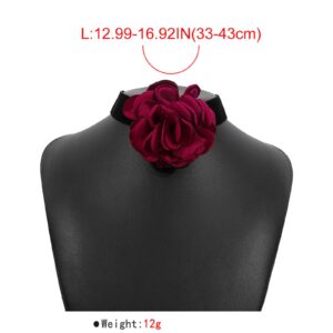 Zeshimb Boho Black Velvet Choker Necklace Red Flower Necklace 3D Rose Necklace Elastic Satin Collar Necklace Big Flower Exaggerated Necklace Jewelry for Women Girls Cosplay Necklace Gifts