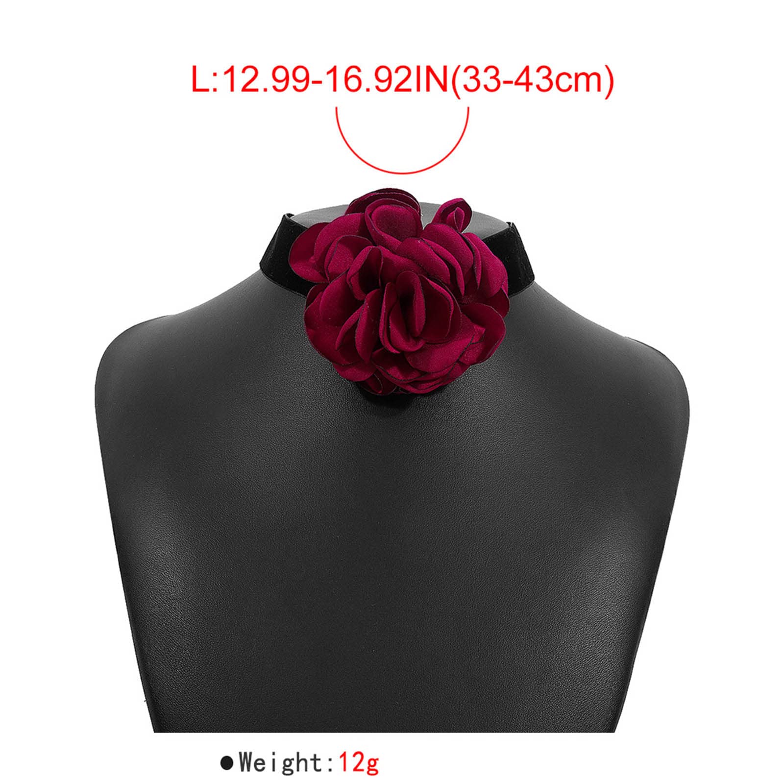 Zeshimb Boho Black Velvet Choker Necklace Red Flower Necklace 3D Rose Necklace Elastic Satin Collar Necklace Big Flower Exaggerated Necklace Jewelry for Women Girls Cosplay Necklace Gifts