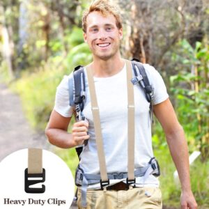 2 Pcs Hidden Suspenders for Men Hiking Suspenders Undergarment Suspenders for Winter Untucked Men Outdoor Hiking Ski Pant (Black, Khaki, 49in-XL)