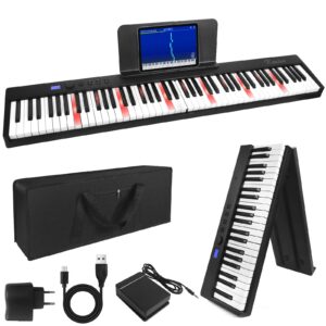 Folding Piano Keyboard,Kmise Electric Keyboard 88 Keys Semi-Weighted Digital Foldable with Bluetooth MIDI Sustain Pedal,Music Sheet Holder,Carrying Bag