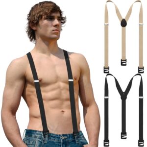 2 Pcs Hidden Suspenders for Men Hiking Suspenders Undergarment Suspenders for Winter Untucked Men Outdoor Hiking Ski Pant (Black, Khaki, 49in-XL)