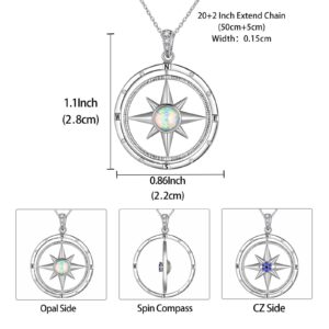 Jewmon Rotate Compass Necklace 2024 Graduation Gifts for Her 925 Sterling Silver Friendship Travel Necklace Opal Compass Charm Necklace High School College Students Graduation Necklace for Her FP222W