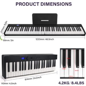 Folding Piano Keyboard,Kmise Electric Keyboard 88 Keys Semi-Weighted Digital Foldable with Bluetooth MIDI Sustain Pedal,Music Sheet Holder,Carrying Bag