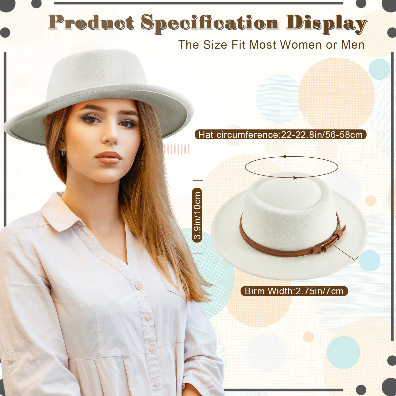 4 Pcs Hats for Women Vintage Wool Hat Felt Boho Pork Pie Hat with Belt Panama Hat Jazz Hat (Beige, Khaki, Camel, Black)