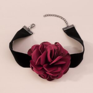 Zeshimb Boho Black Velvet Choker Necklace Red Flower Necklace 3D Rose Necklace Elastic Satin Collar Necklace Big Flower Exaggerated Necklace Jewelry for Women Girls Cosplay Necklace Gifts