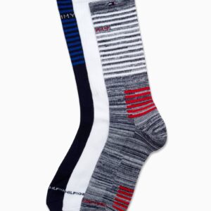 Tommy Hilfiger Men's Athletic Socks - Cushion Crew Socks (3 Pack), Size 7-12, Navy Assorted