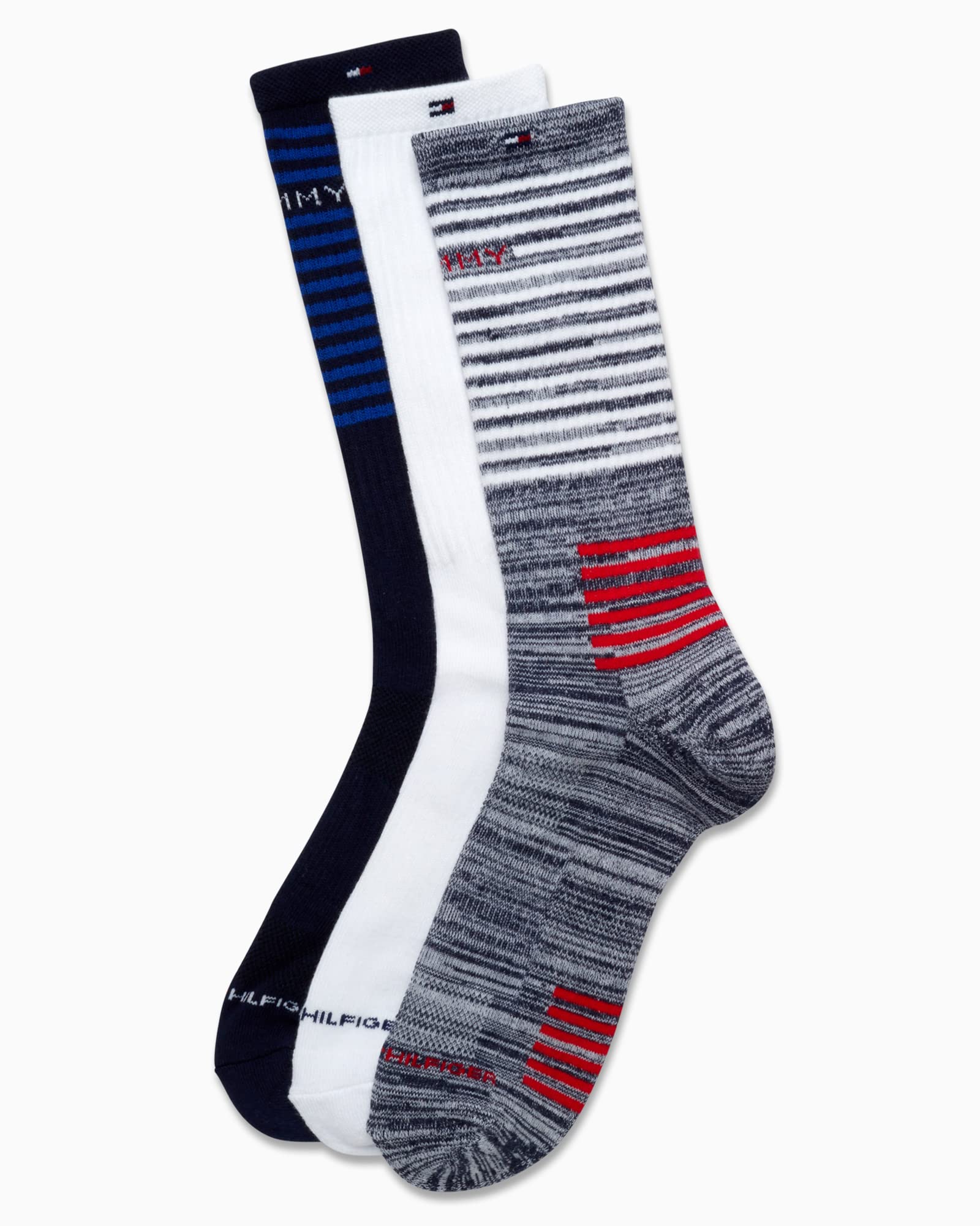 Tommy Hilfiger Men's Athletic Socks - Cushion Crew Socks (3 Pack), Size 7-12, Navy Assorted