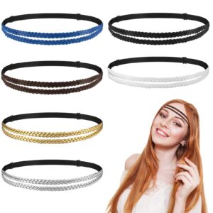 Yinder Women's Boho Leather Stretchy Double Non Slip Hair Accessory - 6 Pcs Elastic Braided Headbands in Elegant Color