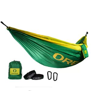 rincon official (university of oregon) college hammock - premium 210t nylon, spacious 112 x 74 inches (lxw) double & single camping hammock - portable outdoor adventure gear for students and alumni