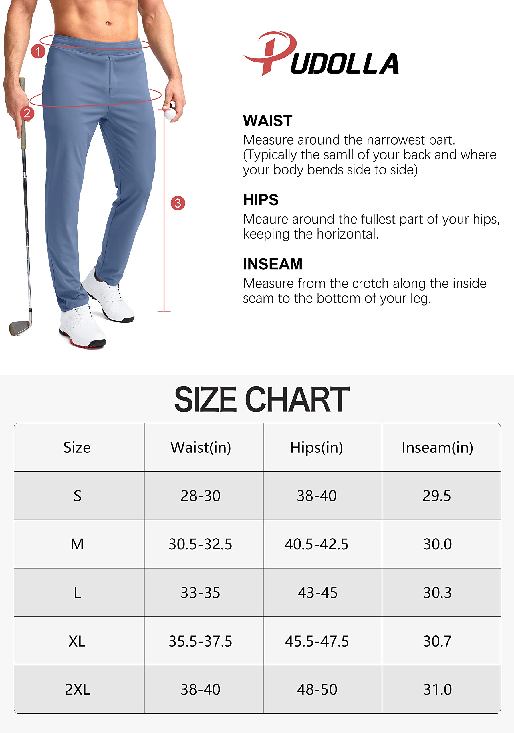 Pudolla Men's Golf Pants Stretch Sweatpants with Zipper Pockets Slim Fit Work Casual Joggers Pants for Men (White Medium)