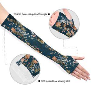 JUNZAN Gardening Sleeves for Women Sun Protection Arm Cooling Sleeves Garden Sleeves with Thumb Hole Navy Blue