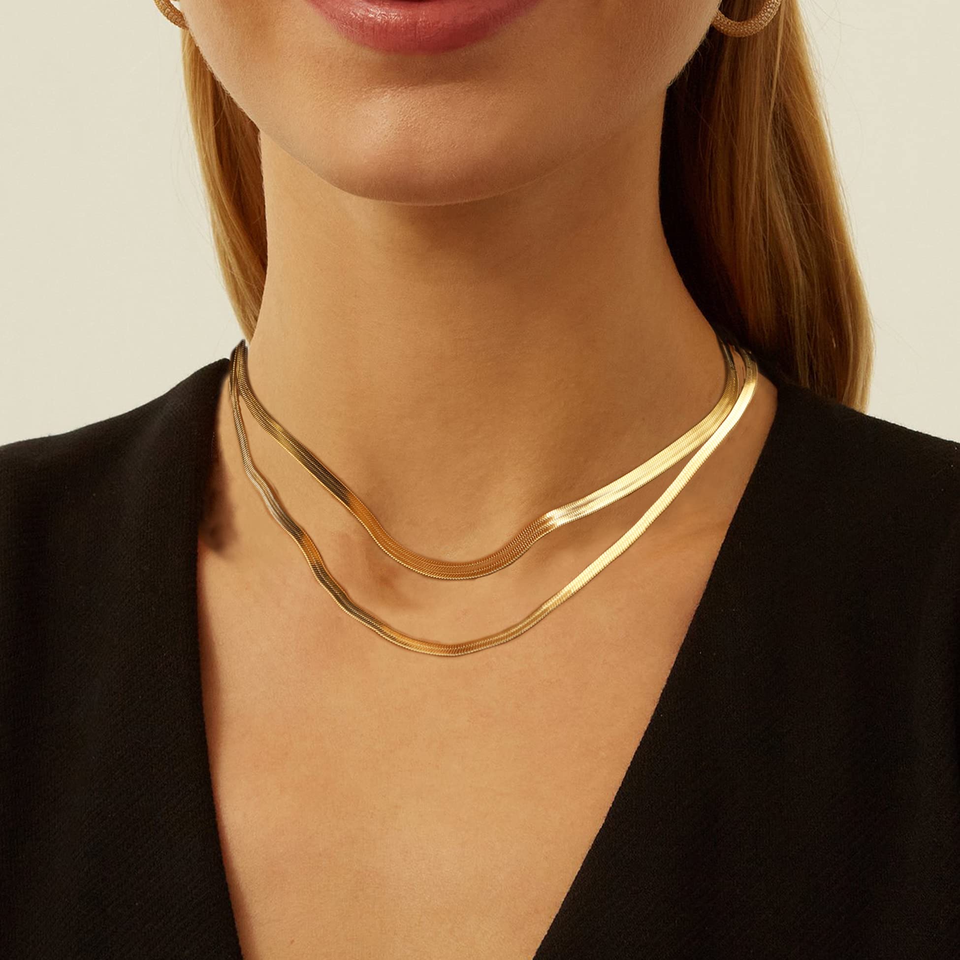 YANODA Herringbone Necklace for Women,14K Gold Necklaces for Women, Dainty Layered Gold Necklace for Women Thin Gold Snake Chain Necklaces Jewelry for Women