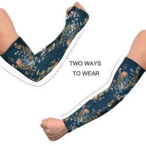 JUNZAN Gardening Sleeves for Women Sun Protection Arm Cooling Sleeves Garden Sleeves with Thumb Hole Navy Blue