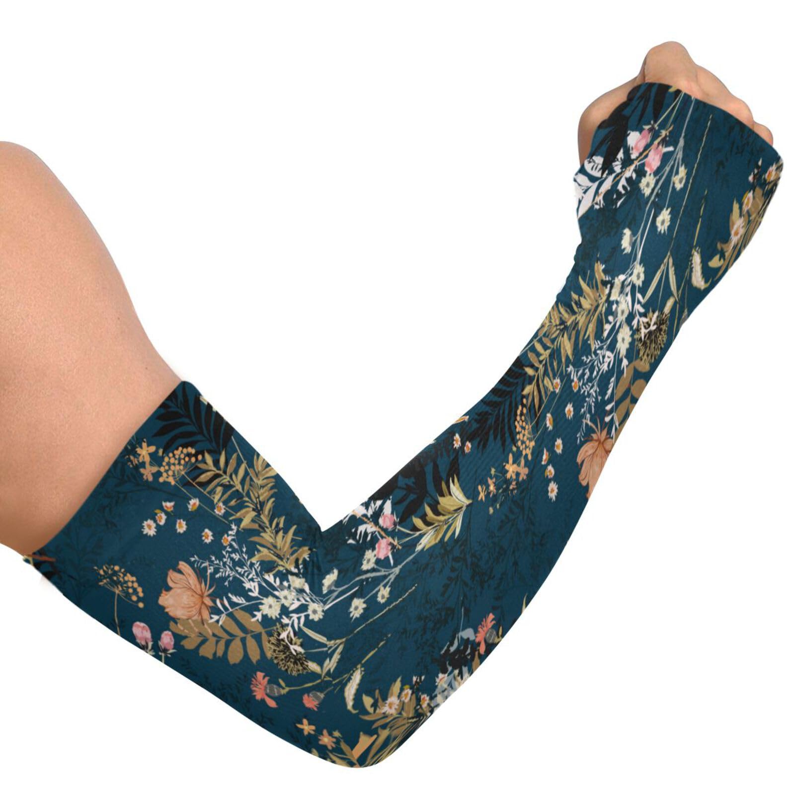 JUNZAN Gardening Sleeves for Women Sun Protection Arm Cooling Sleeves Garden Sleeves with Thumb Hole Navy Blue