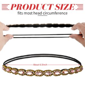 Jutom 6 Pieces Rhinestone Beaded Headbands Elastic Rhinestone Headbands Vintage Crystal Beaded Stretchy Hairbands Jewelry Hair Accessories for Women and Girls