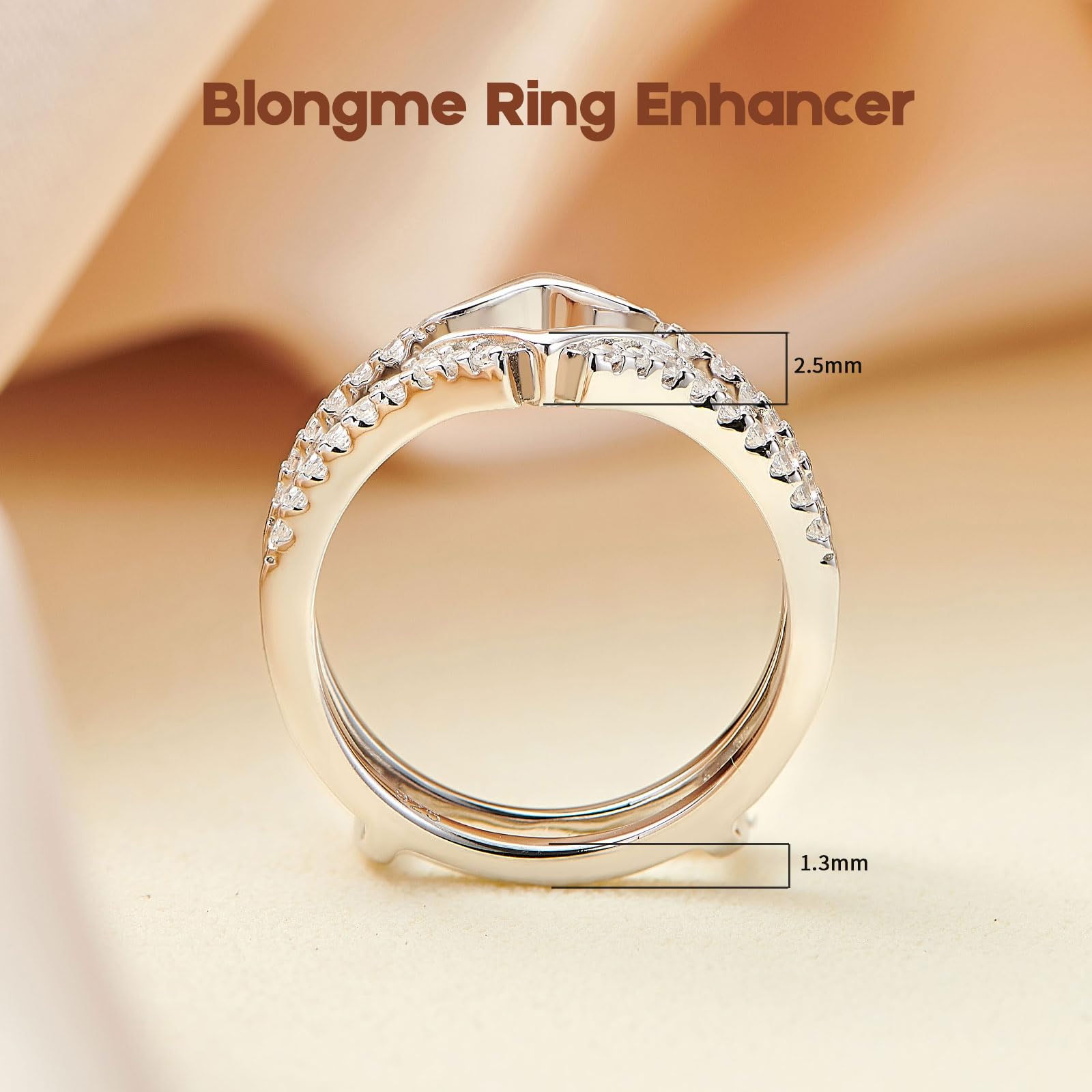 Blongme Wedding Ring Guard Enhancers Engagement Rings for Women Stackable Cubic Zirconia Half Eternity Curved Bands 925 Sterling Silver Size 7