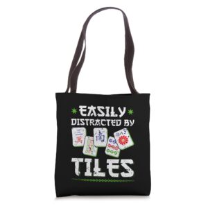 easily distracted by tiles mahjong tote bag