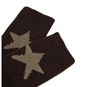 SHENHE Women's Star Pattern Fingerless Thumb Hole Knitted Wrist Length Mitten Gloves Coffee Brown One Size